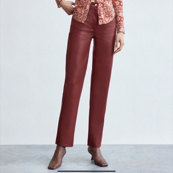 ARITZIA - The Melina Vegan Leather Pant - GARNET RED (rare color) - Picture 1 of 4
